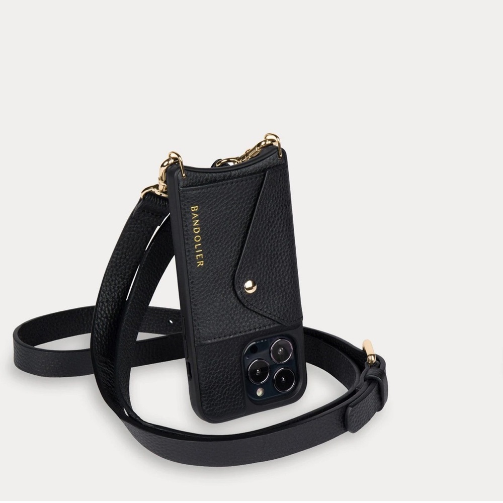 HAILEY
Side Slot Leather Crossbody Bandolier in Black/Gold